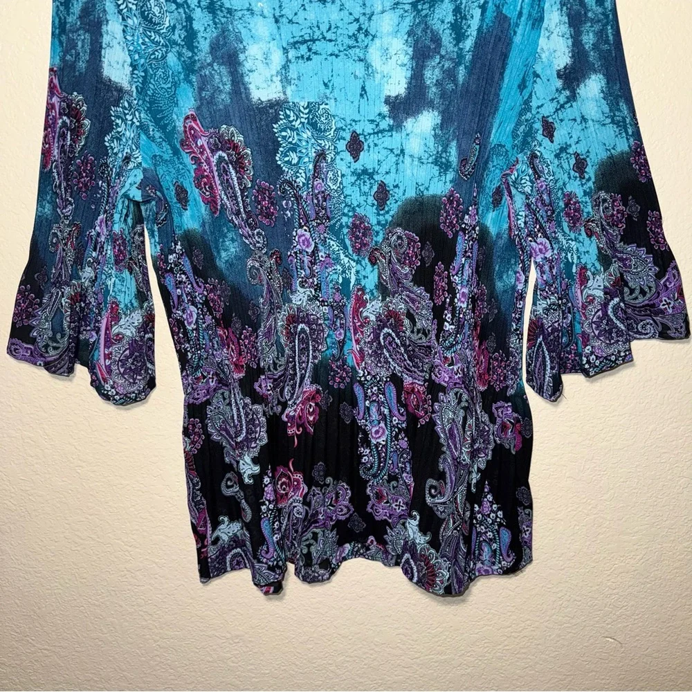 Maggie Barnes Catherines 1X Paisley Boho Tunic Top Beaded Bell Sleeve - Picture 10 of 16